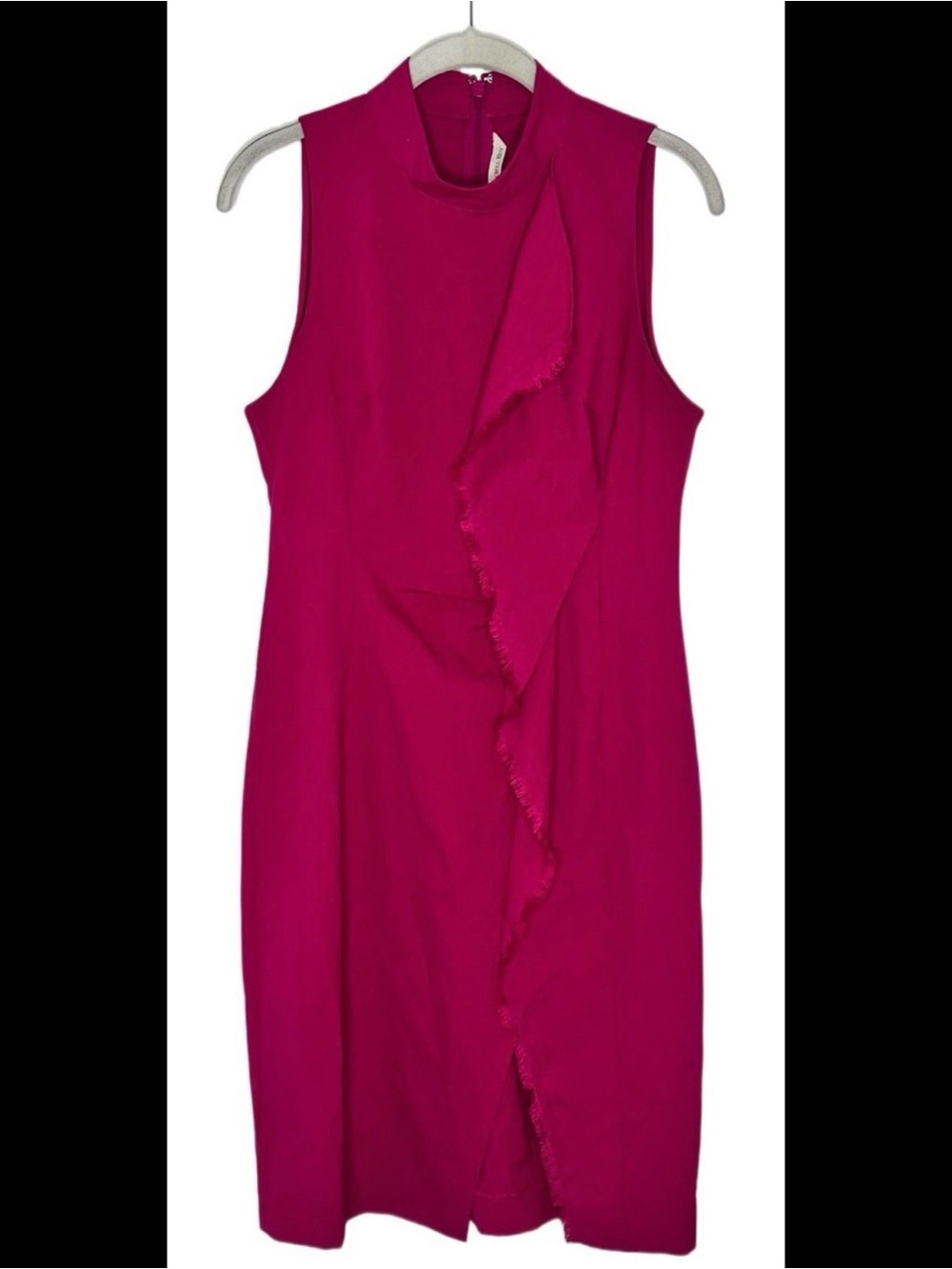 Sleeveless Ruffle-Front Sheath Dress in Fuchsia